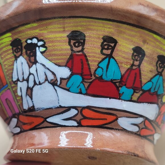 Beautiful Vibrantly Painted Mexican Wooden Decorative Bowl Wedding - Picture 3 of 16
